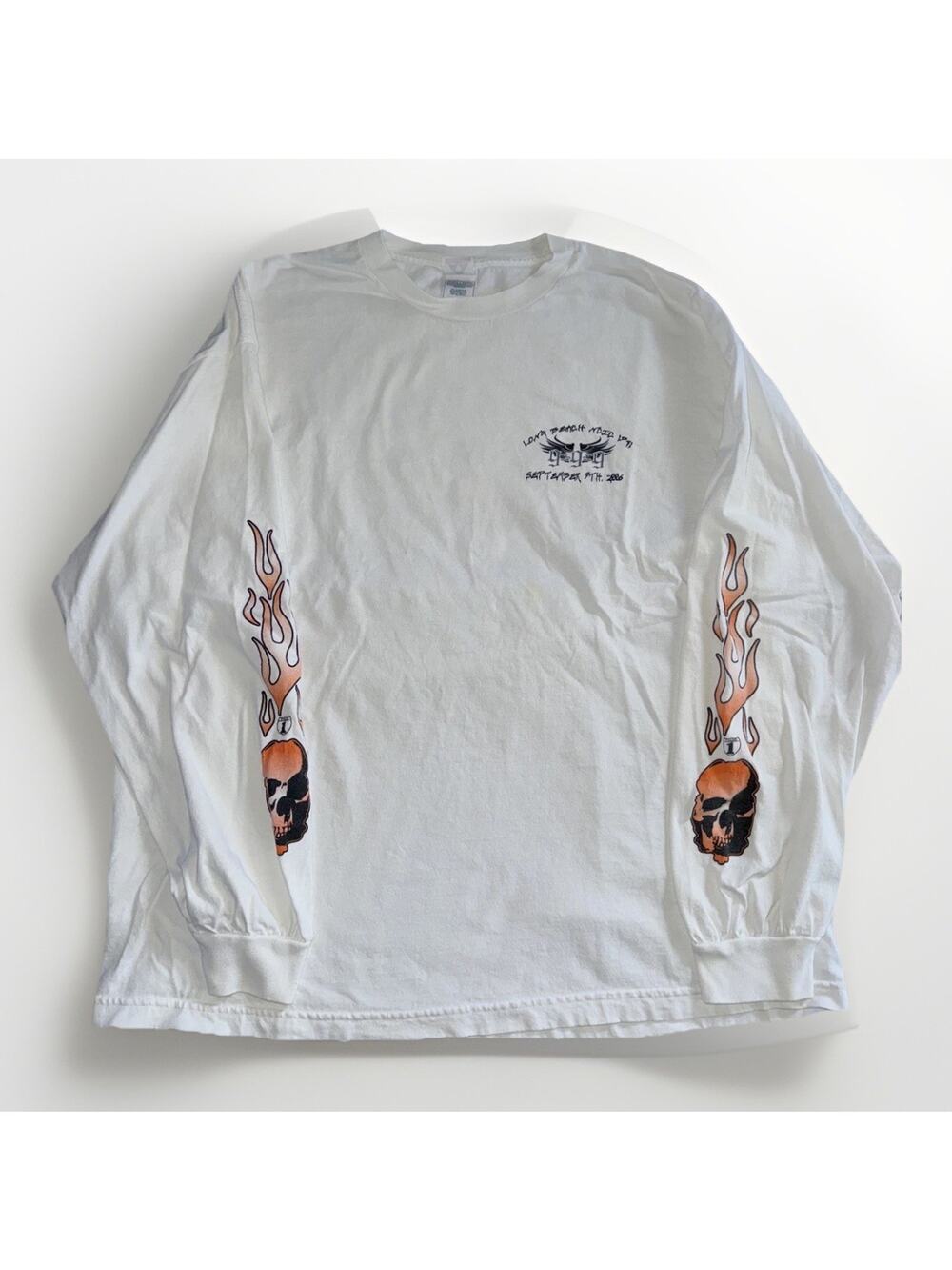 Y2K Motorcycle Long Sleeve Flames Skulls XXL 24x29 Biker Graphic Long Beach